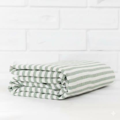 Sage Stripe Linen Fitted Sheet - Made in New Zealand
