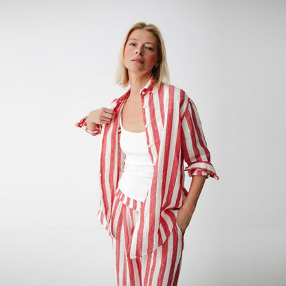Linen Shirt | Wide Red Stripes
