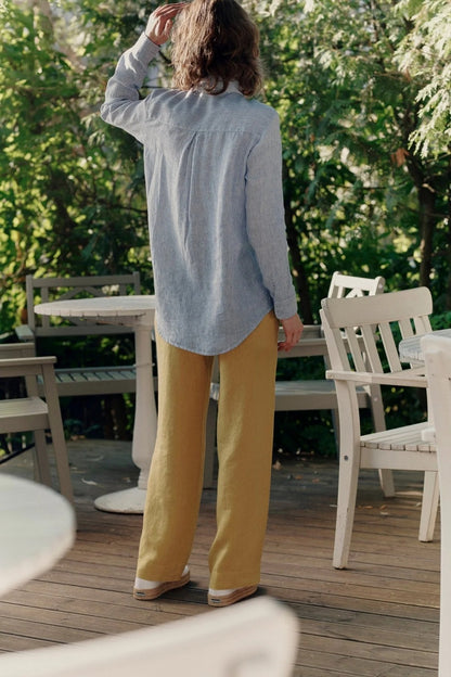 Azalea Linen Shirt - Blue & White Stripes