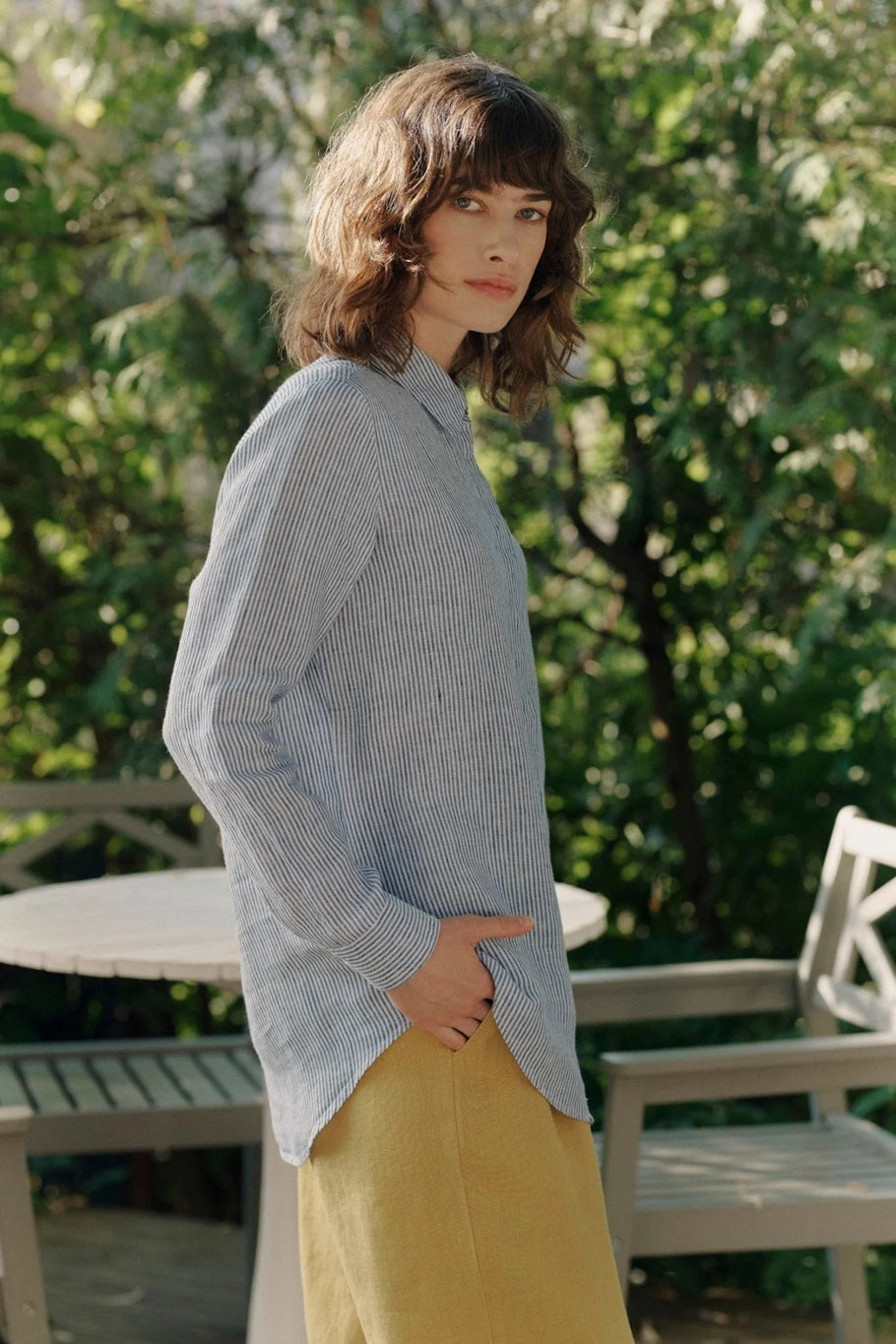 Azalea Linen Shirt - Blue & White Stripes