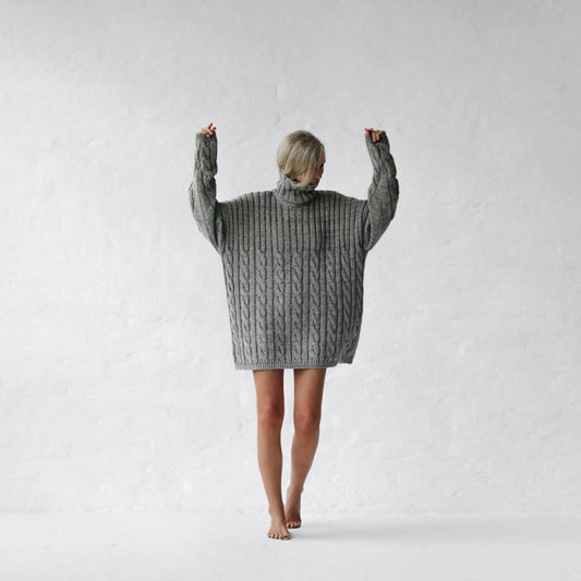 Cable Knit Turtleneck Sweater – Ash