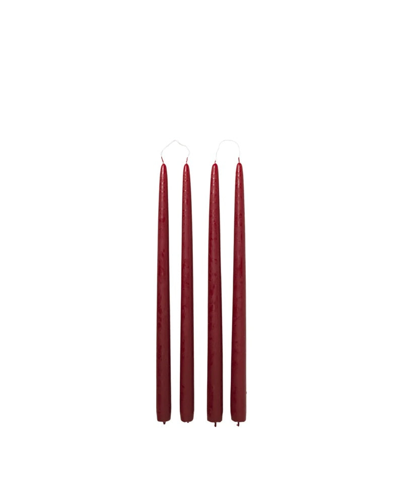 Taper Candles in Burgandy  - set of 4