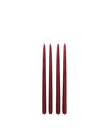 Taper Candles in Burgandy  - set of 4
