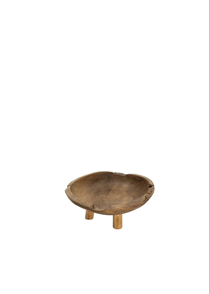 Wooden bowl on a stand with a white background
