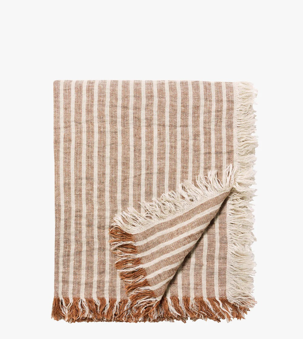Pure Linen Throw | Toffee Stripe