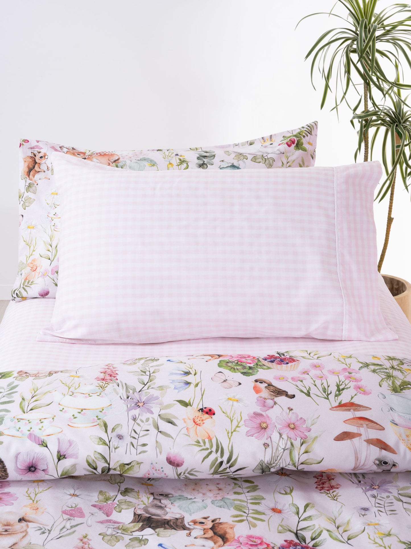 GINGHAM Fitted Sheet Single Blush The Foxes Den