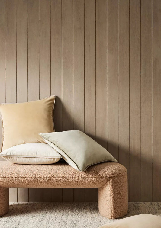 Velvet Cushion with Linen Border  | Salt