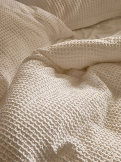 Organic Cotton Waffle Duvet Cover Set - White