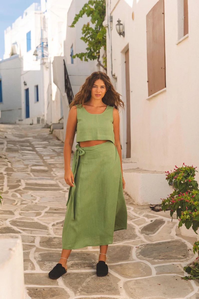 Iris Linen Skirt | Matcha Green