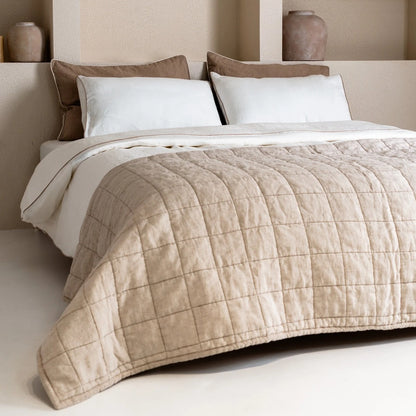 Linen Duvet Cover with Natural Piping | White