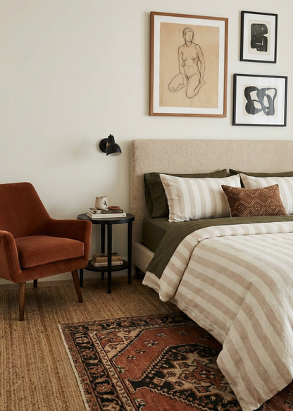 Linen Duvet Cover Set | Wide Beige Stripe