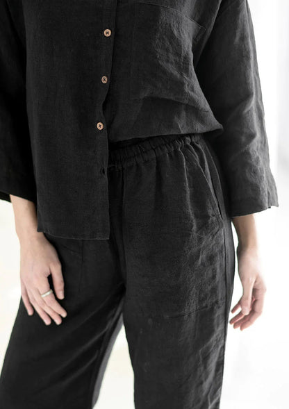 Loungewear Linen Shirt | Black