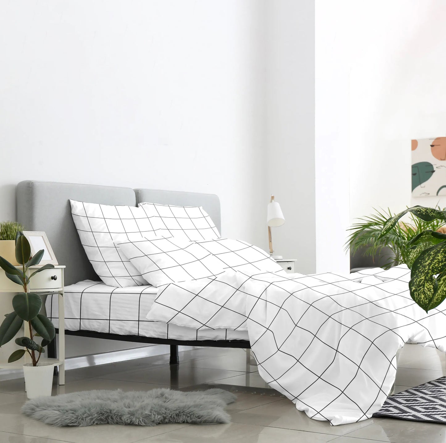 1000TC Pure Egyptian Cotton Sheet Set | Black Grid
