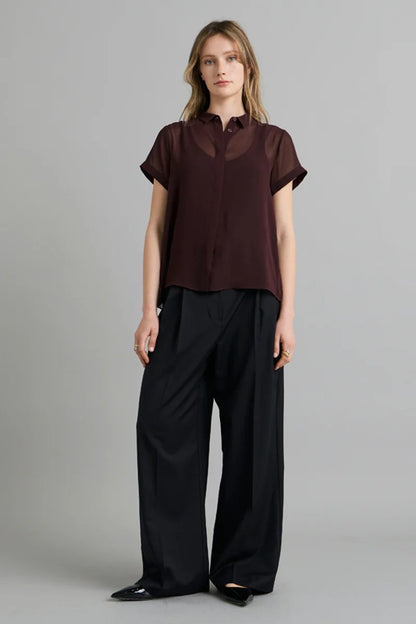 Sheer Pleated Shirt -Deep Wine
