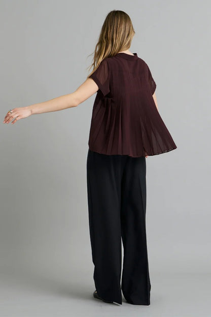 Sheer Pleated Shirt -Deep Wine