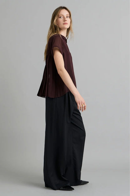Sheer Pleated Shirt -Deep Wine