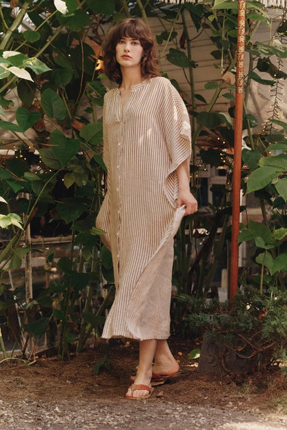 Linen Beach Dress - Bronze & White Stripe