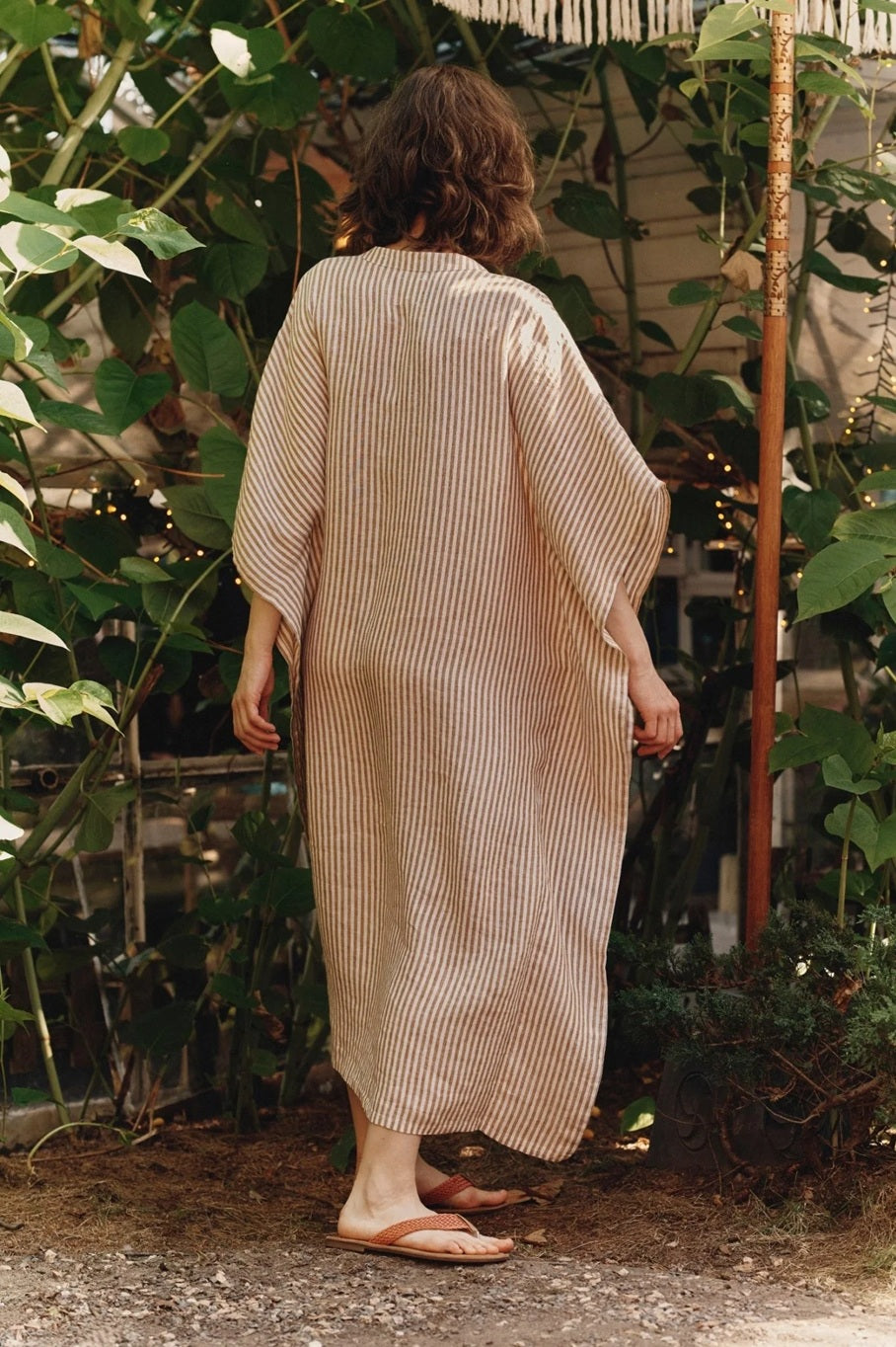 Linen Beach Dress - Bronze & White Stripe