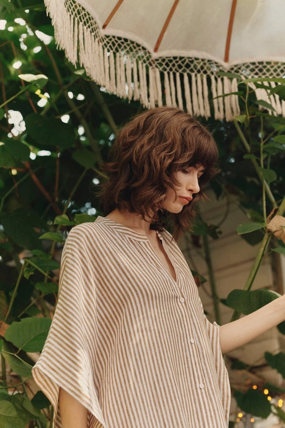 Linen Beach Dress - Bronze & White Stripe