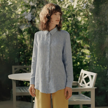 Azalea Linen Shirt - Blue & White Stripes