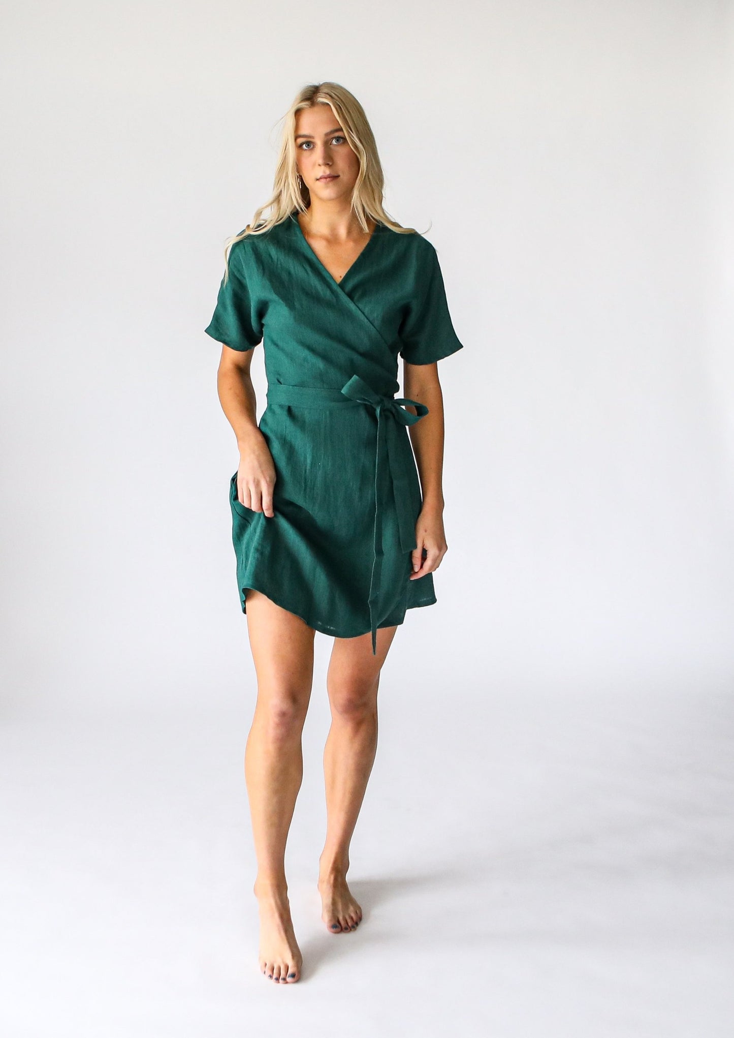 Wrap Linen Dress | Emerald