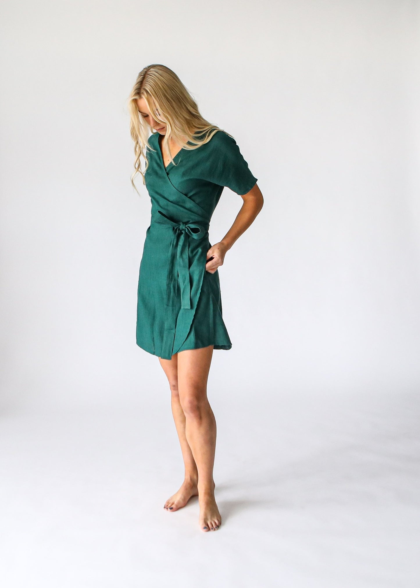 Wrap Linen Dress | Emerald