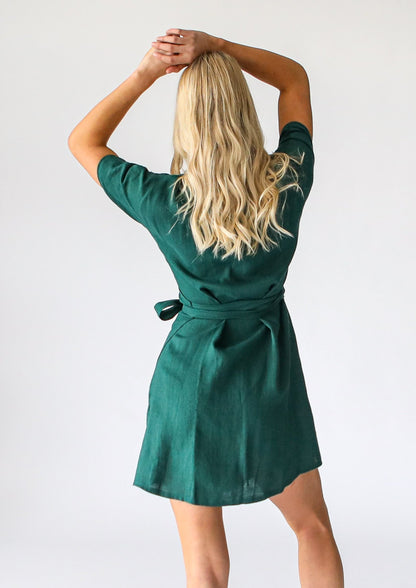 Wrap Linen Dress | Emerald