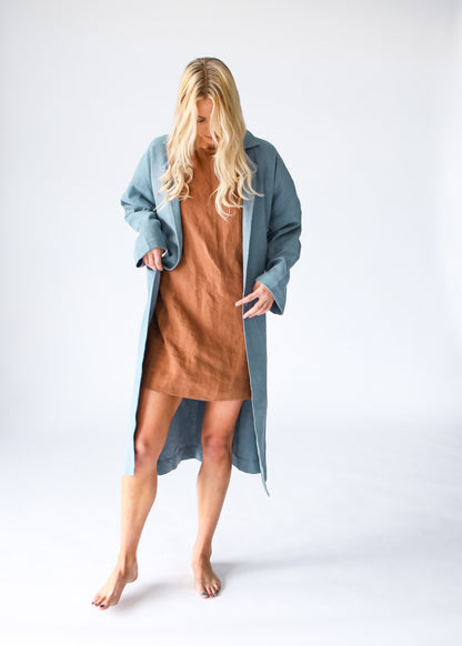Heavy Linen Coat | Sky Blue