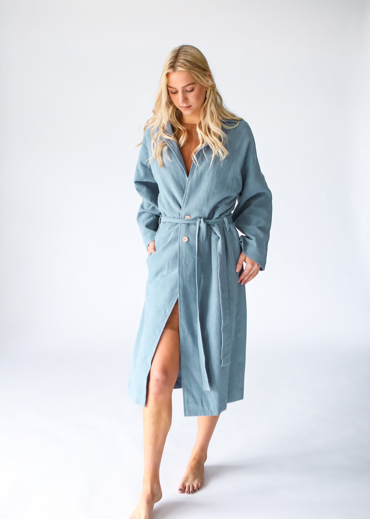 Heavy Linen Coat | Sky Blue