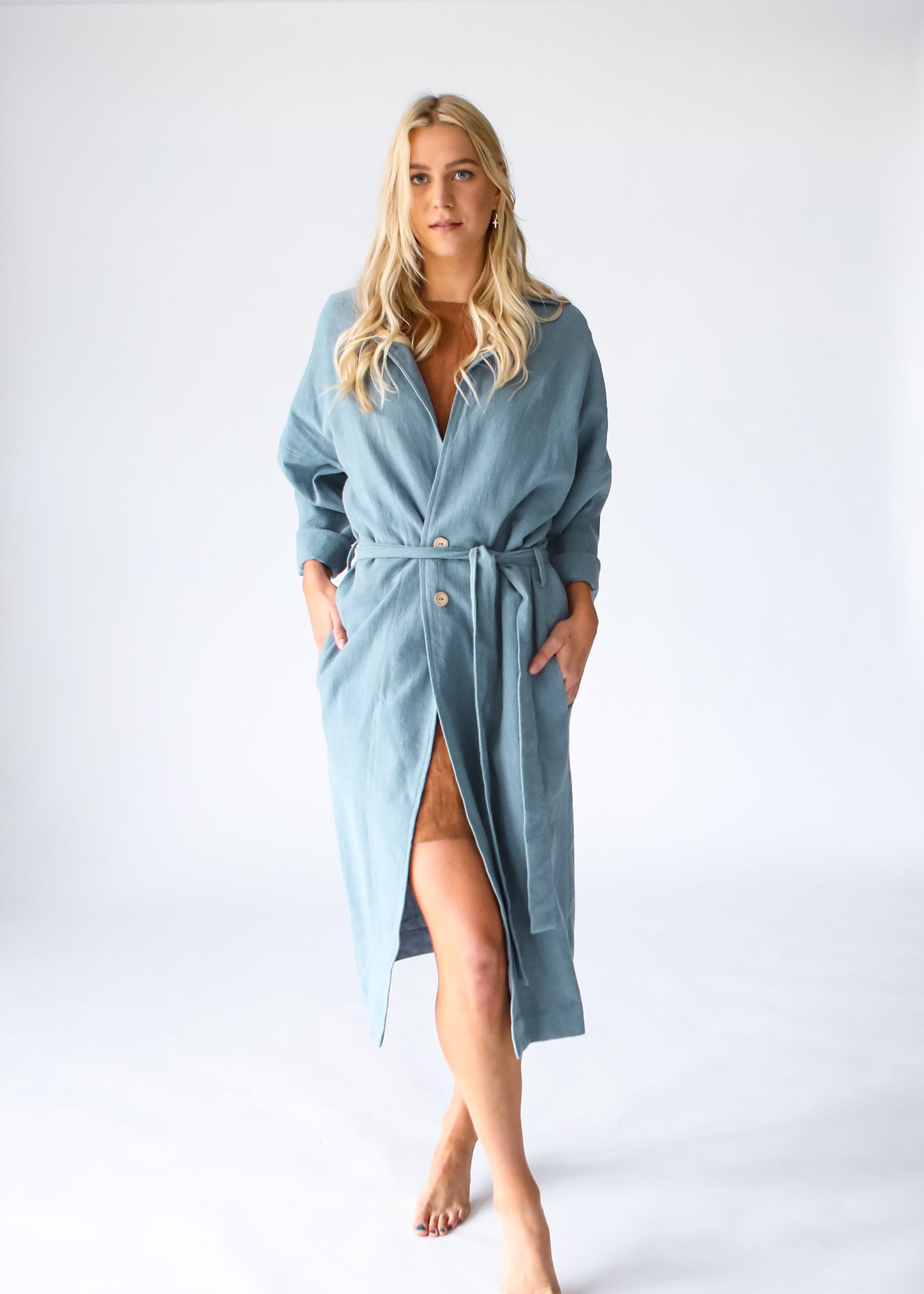 Heavy Linen Coat | Sky Blue