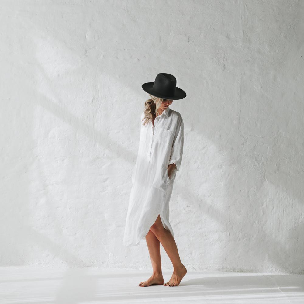 Linen shirt dress | White