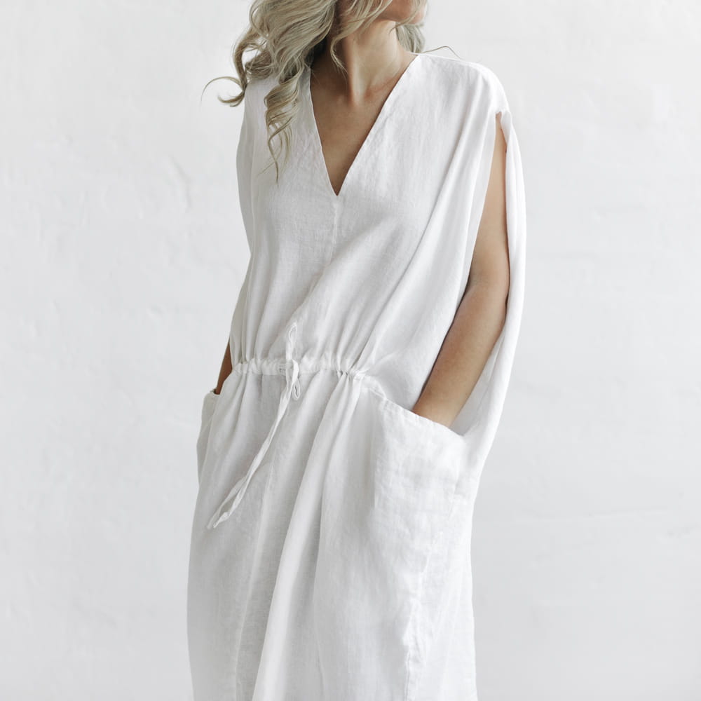 Drawstring Linen Dress | white