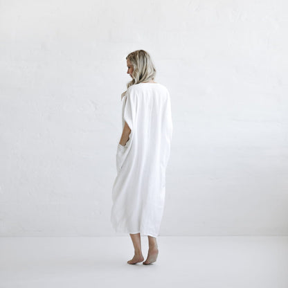 Drawstring Linen Dress | white
