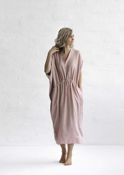 Drawstring Linen Dress | Dusky Pink