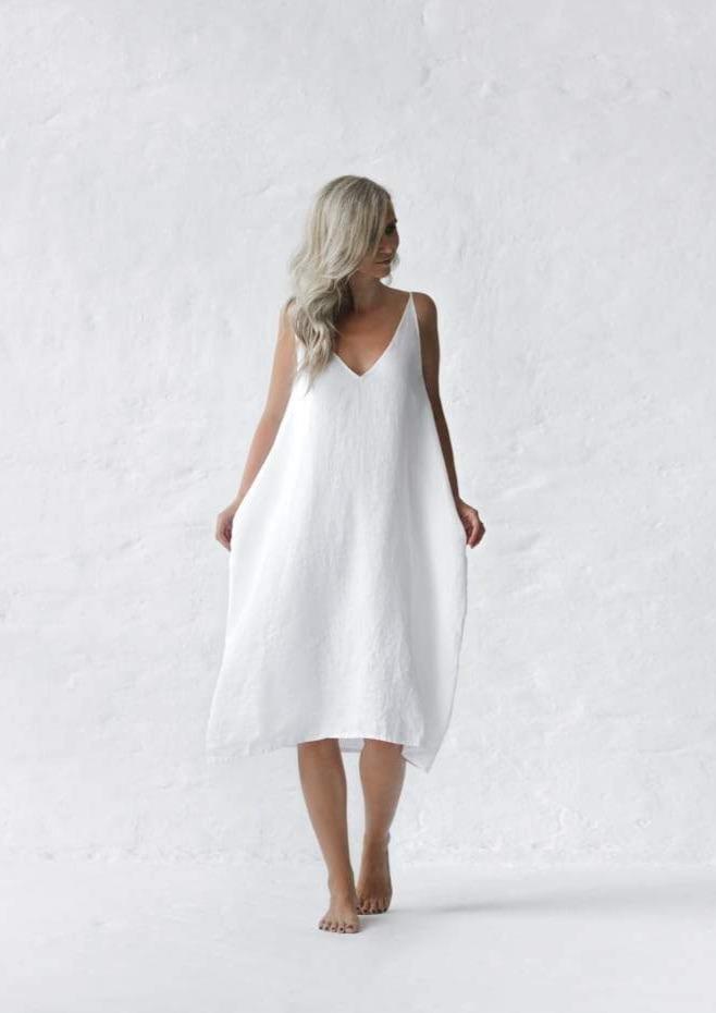 Nanami Midi Linen dress | White