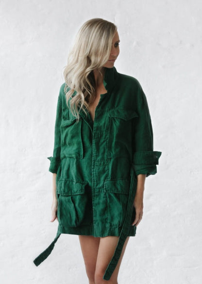 Linen Utility Jacket | Green