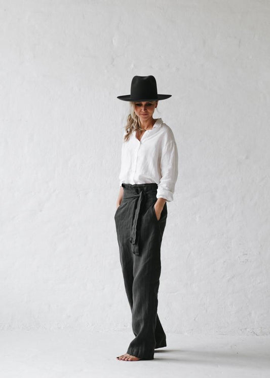 Linen Wrap Pants |  Black