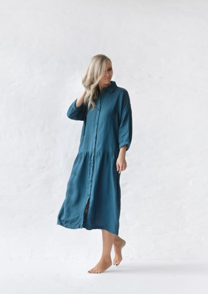 Oversized Linen Dress | Teal