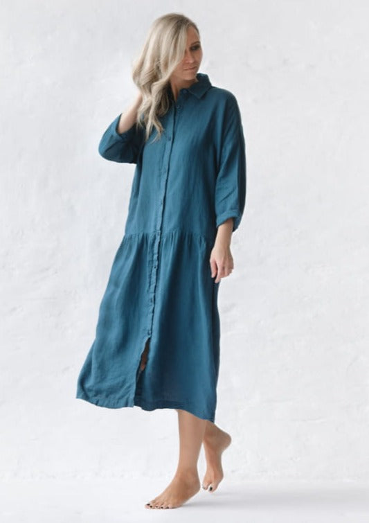 Oversized Linen Dress | Teal