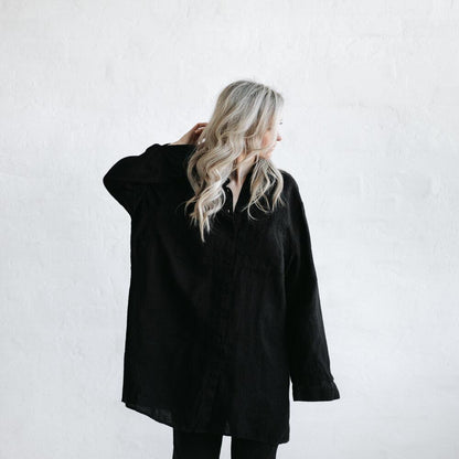 Linen Boyfriend Shirt | Black