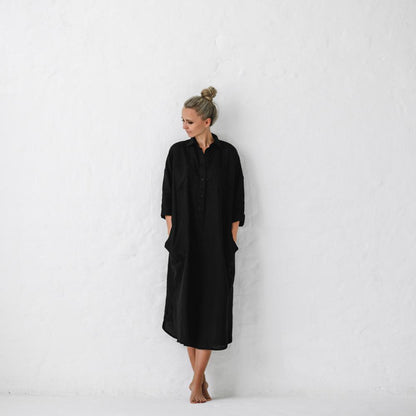 Linen shirt dress | Black