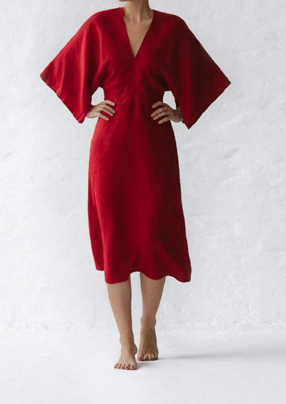 Yuko Linen Dress | Red