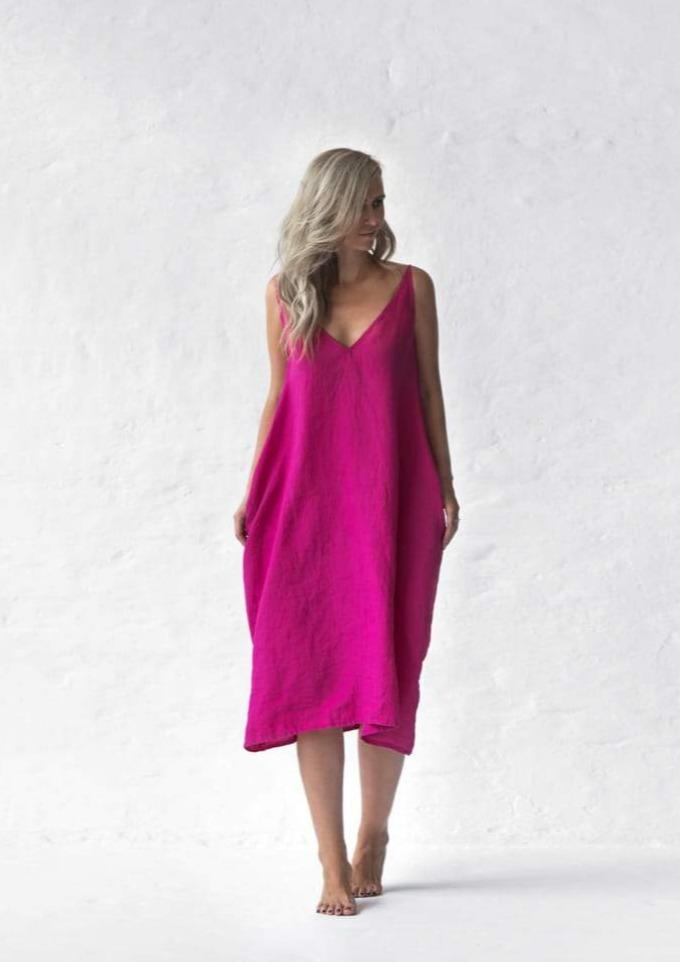 Nanami Midi Linen dress | Pink