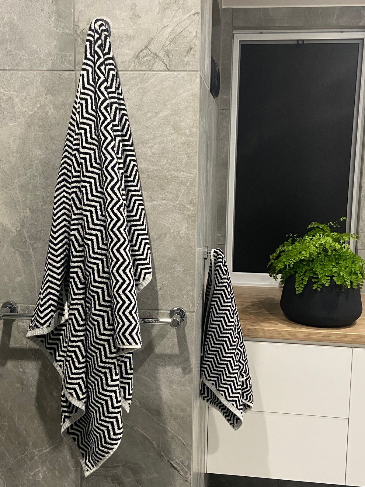 Herringbone Black & White Towels