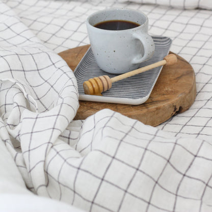 Stonewashed Linen Fitted Sheet | Charcoal Grid | Made in Europe