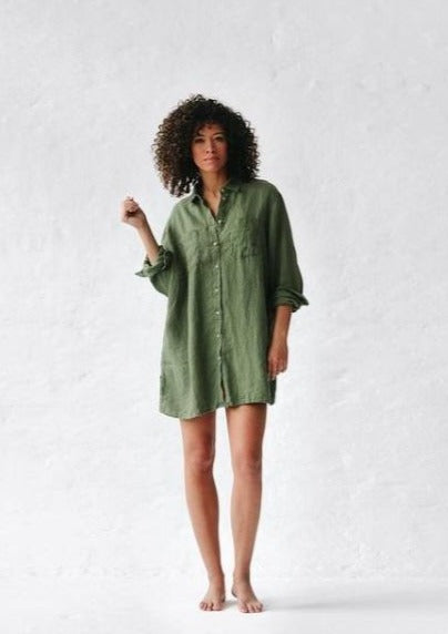 Linen Boyfriend Shirt | Olive