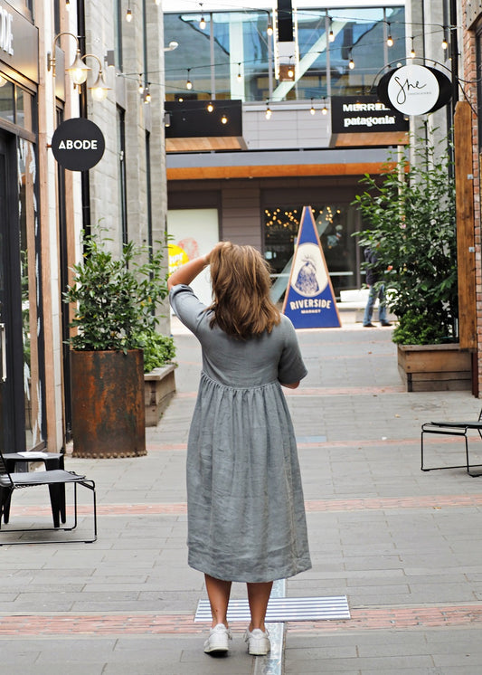 Bridi Linen Dress | Dusty Grey Blue