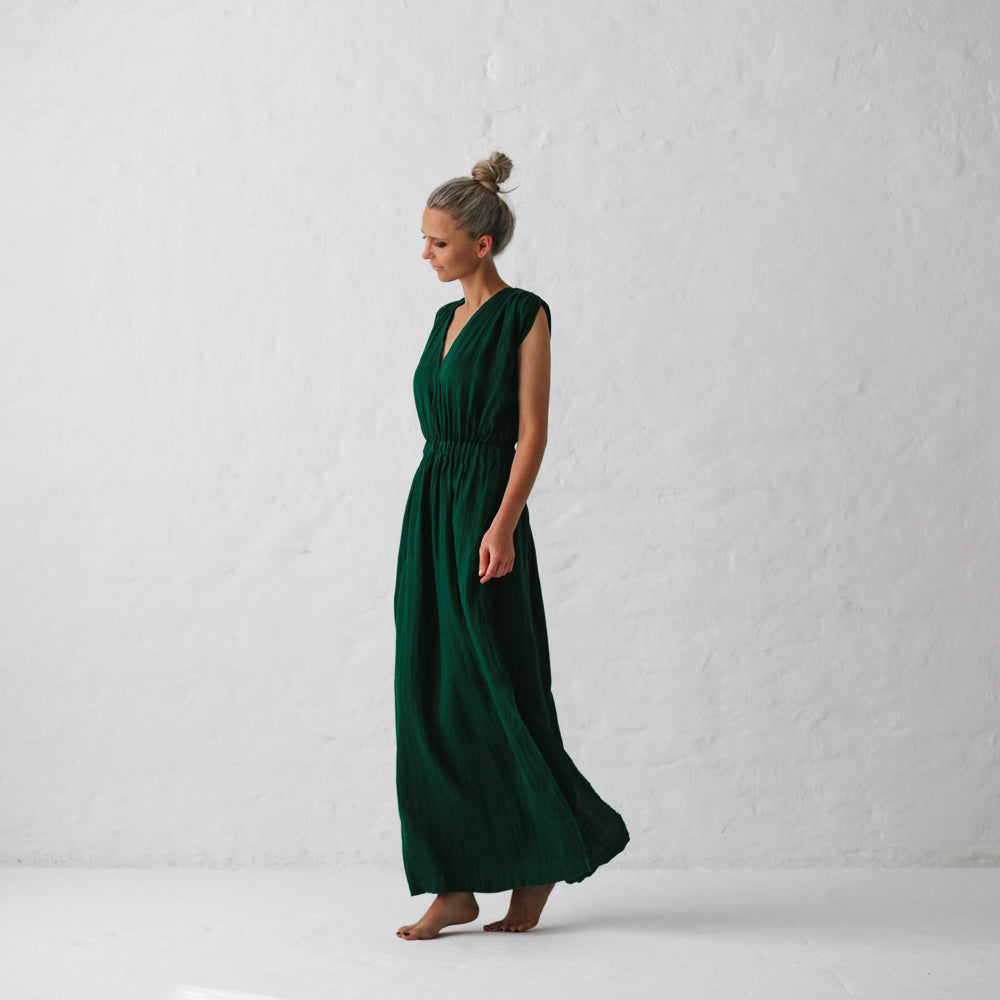 Linen Column dress Green