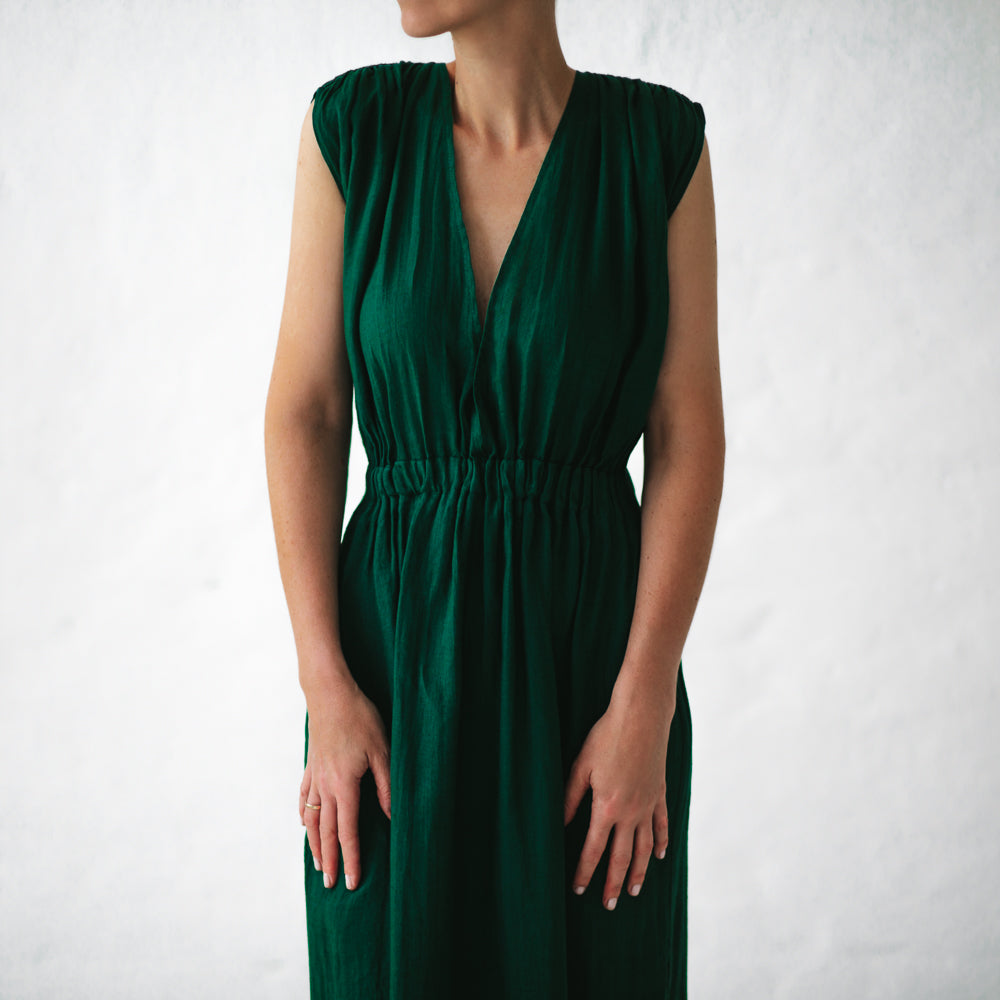 Linen Column dress | Green