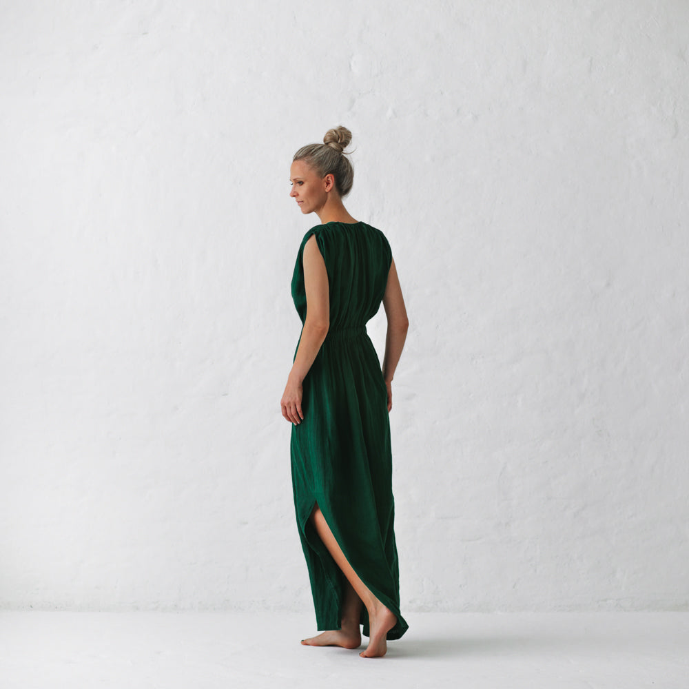 Linen Column dress | Green